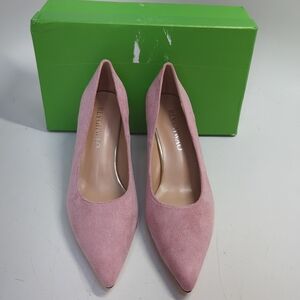 Rlyghwao Suede Pointed Toe Women's Kitten Heeled Pumps US 7.5 Mauve Pink